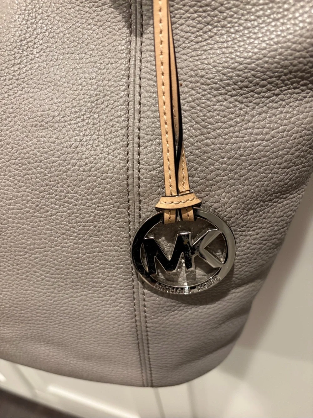 Michael Kors Gray Pebbled Leather Tote with Tan Straps